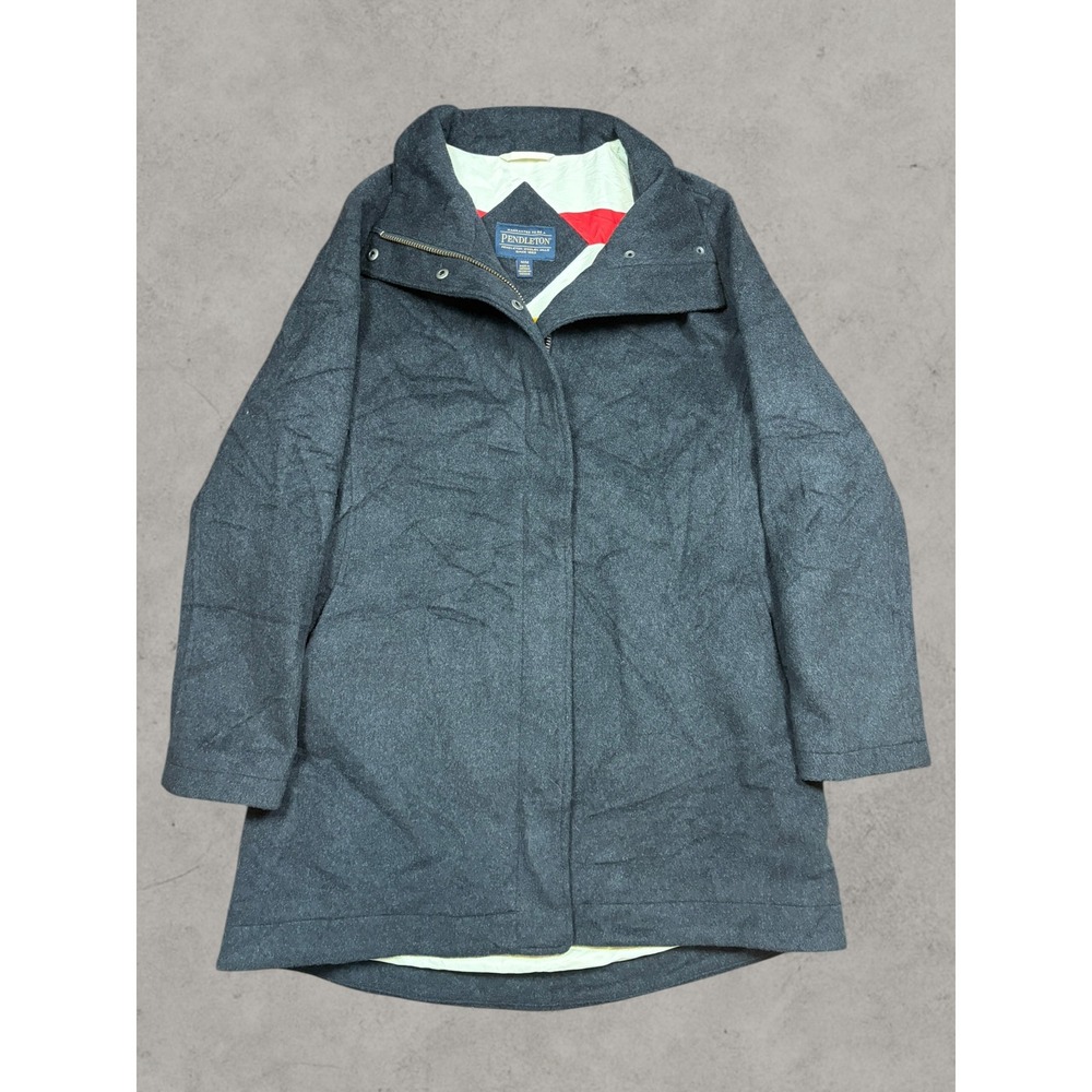 Pendleton Womens Wool Blend Funnel Neck Zip Front Coat Charcoal Gray Medium